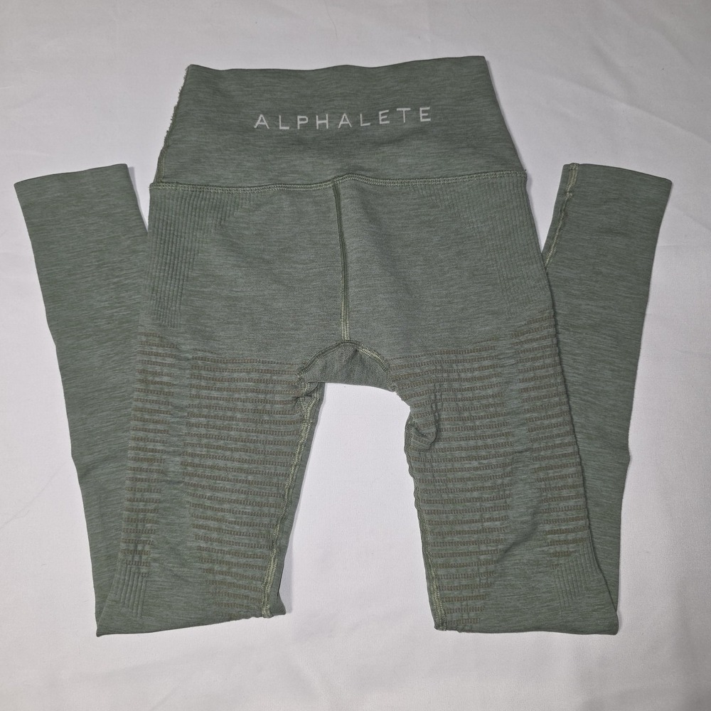 Alphalete Leggings Womens XS Green Halo Ribbed High Waisted Stretch Activewear